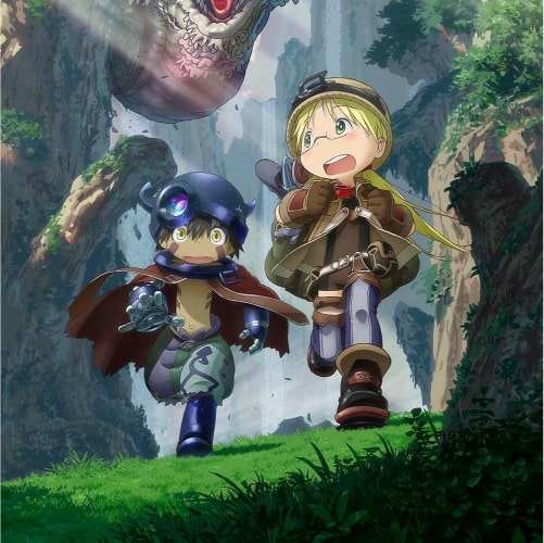 Riko and Reg holding hands running away from a monster